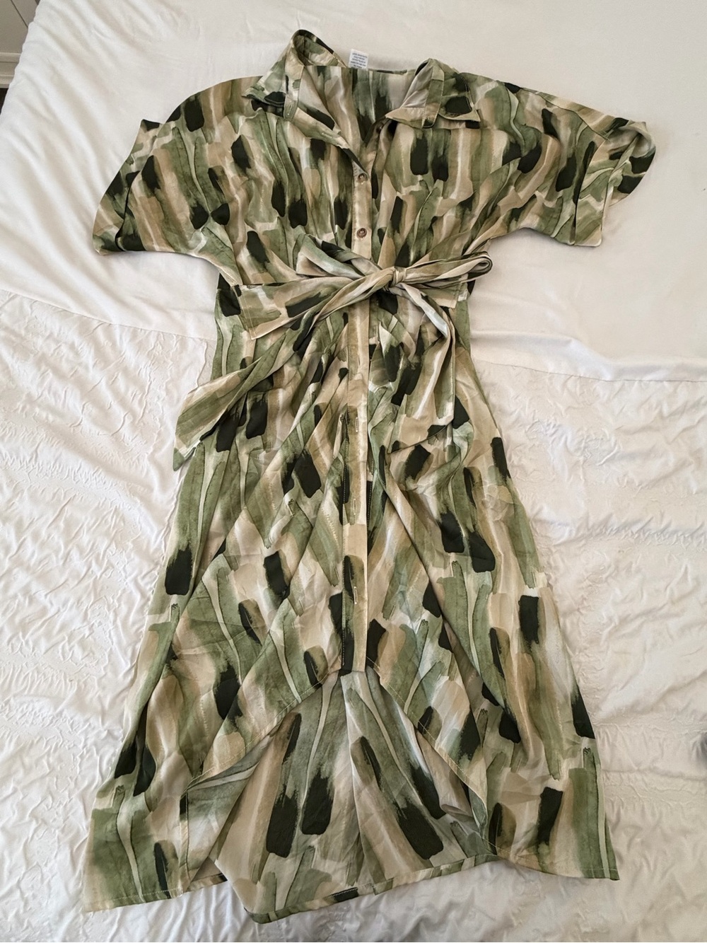 Blush Abstract Green Brushstroke Maxi Shirt Dress